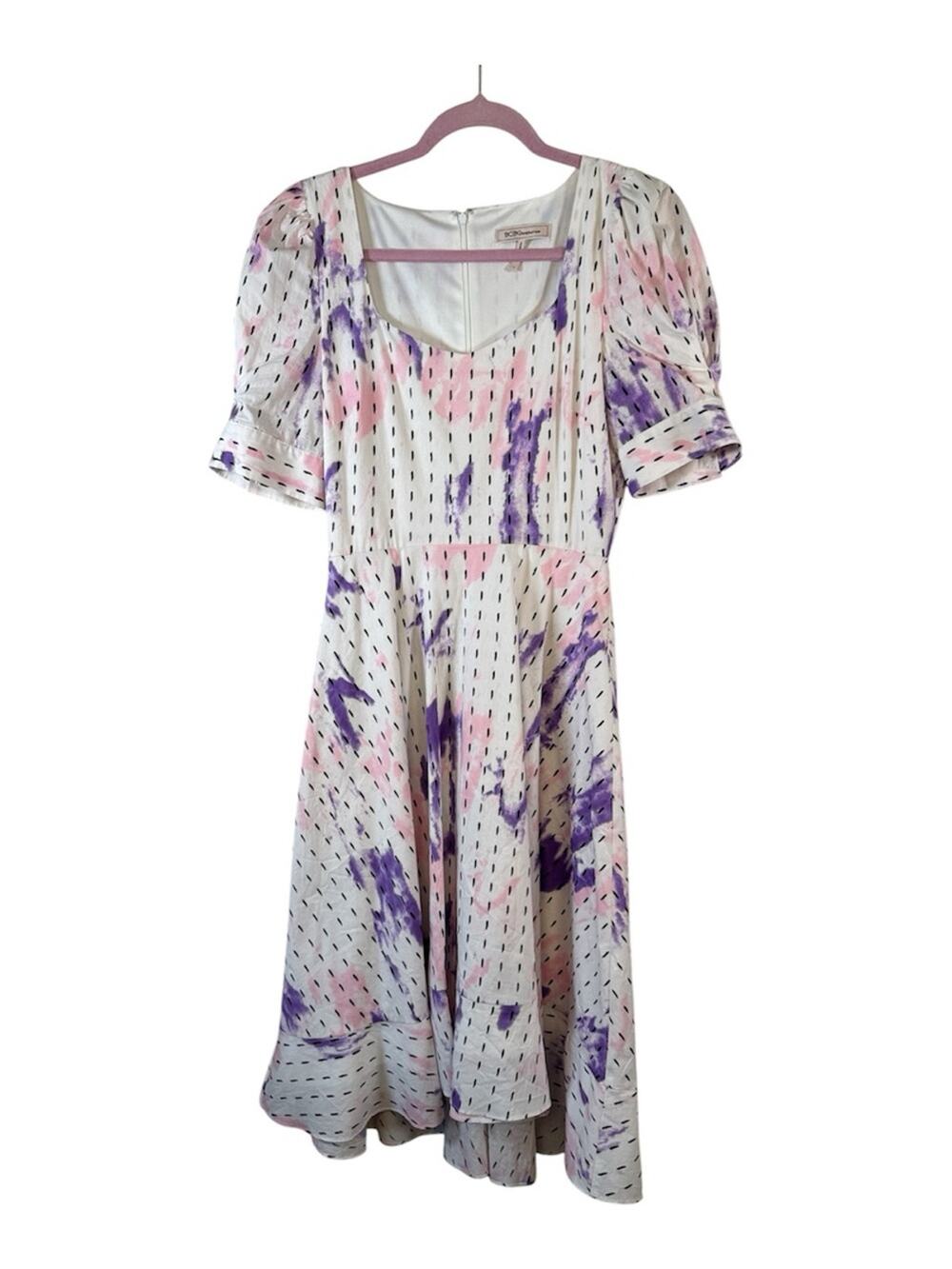 BCBGeneration White Pink Retro A Line Dress Womens 2 Modest Classic Casual
